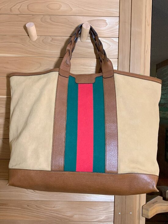 Gucci Handbags - Gucci Crest Braided-Handle Large Canvas Tote